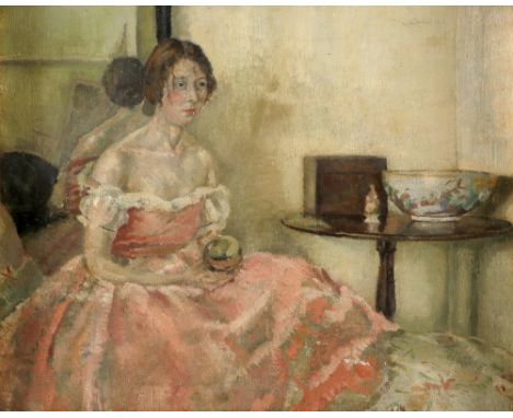 Circle of Philip Wilson Steer Portrait of a young woman in a pink dress thought to be Gwen John inscribed Gwen John (on the s