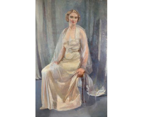 British School Mid 20th Century Portrait of Dame Anna Neagle (1904-1986) Oil on canvas 163 x 100cm Unframed A label to verso 