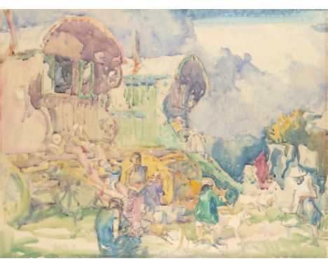 ‡Sir Frank Brangwyn RA, RWS, RBA (1867-1956) Gipsy caravan Watercolour 55.5 x 72.6cm Provenance: Miss Edith Hope, London; H.G