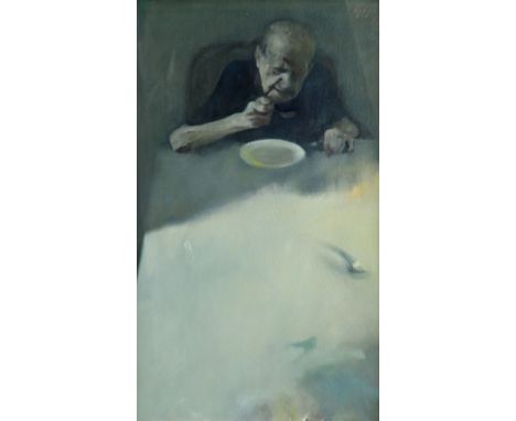 ‡György Gordon (Hungarian 1924-2005) Eating, Dr. Z.M. Signed with initials and dated GG./88 (upper right) Oil on canvas 89.5 