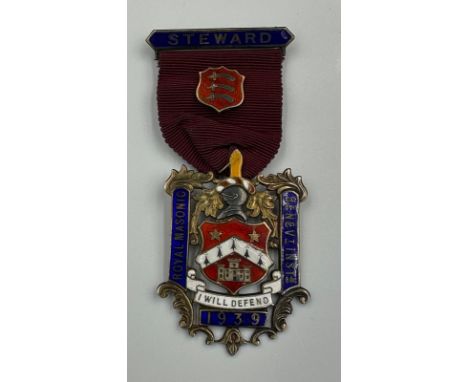 A Masonic enamel and silver gilt jewel dated for 1939.