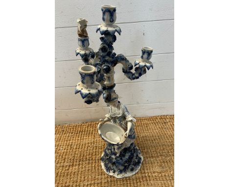 A blue and white figural Sitzendorf Candelabra AFCondition Report damage to basket and hands&nbsp;
repair to arms of the cand