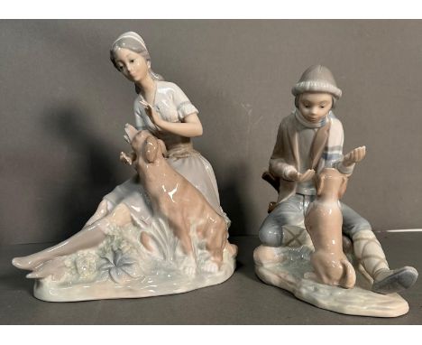 Two Nao figures Woman petting dog  and lesson for the dog no 140