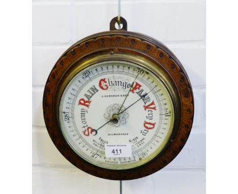 J Cameron & Son, Kilmarnock, oak framed circular aneroid wall barometer