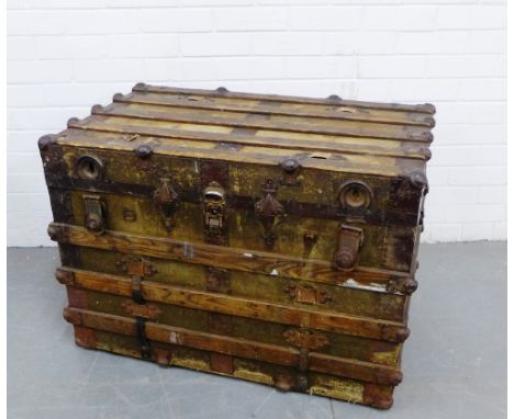 A wooden banded storage trunk/chest, 64 x 88cm