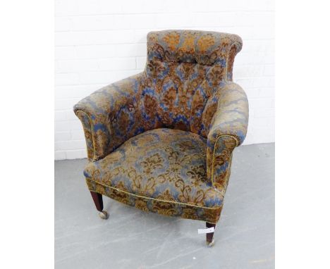 A button back upholstered armchair, with detachable floral covers 84 x 74cm