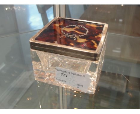 A HM silver and tortoiseshell lidded inkwell