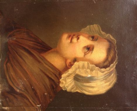 Continental School (18th/19th century):
A portrait of lady in white bonnet, oil on canvas, H 45 x W 38 cm, unframed 