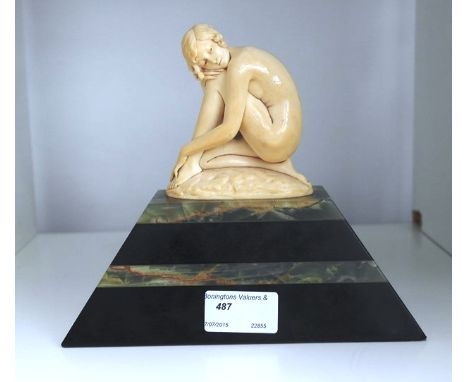 Johann Philipp Ferdinand Preiss (German 1882-1943): 'Dreaming', an Art Deco ivory figure of a woman, on onyx and marble plint