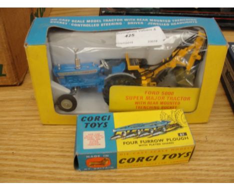 A boxed Corgi Ford 500 super major tractor No 72; together with a boxed Corgi Four Plough Furrow No. 61