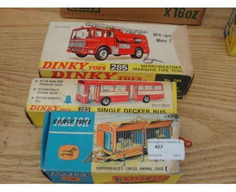 A boxed Corgi Major Chipperfield Circus Animal Cage No 1123; together with a boxed Dinky Single Decker Bus No 283 and a boxed