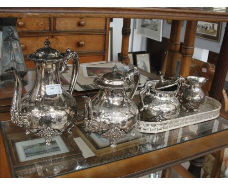 An EPNS tea service and galleried tray