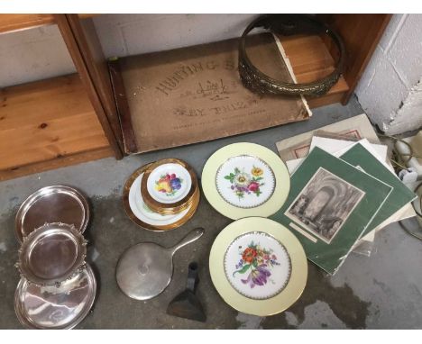 19th century Continental ceiling light, together with group of various prints, flat iron, large publication 'Hunting Bits' by