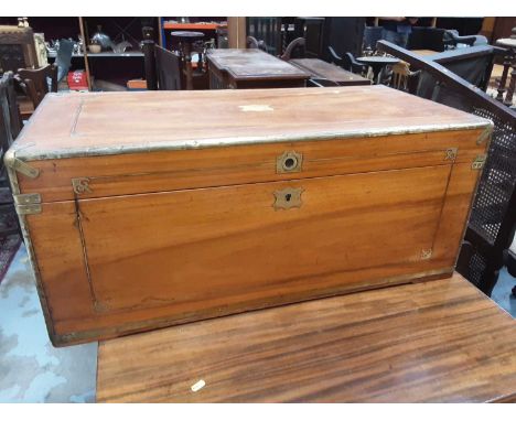 Good quality brass bound camphor wood trunk with inlaid brass decoration, 92cm wide, 45cm deep, 39.5cm highCondition report: 