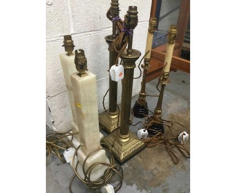 Pair of onyx table lamp, pair of brass table lamps and another pair