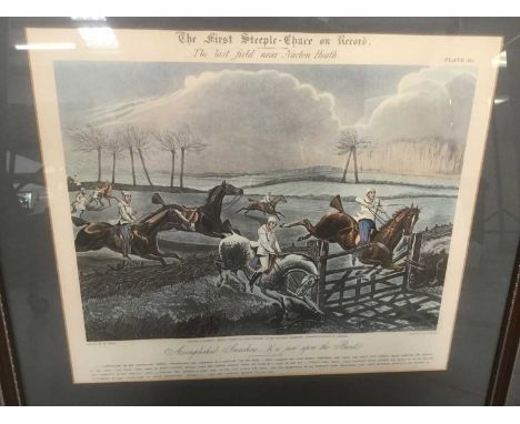 Set of four prints of local interest - Henry Alken, The first steeplechase on record, each image 25 x 34cm, together with an 
