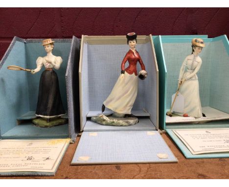 Three boxed Royal Worcester Victorian figures limited edition series Emily 72/500, Bridget 243/500 and Marion 145/500 (3)Cond