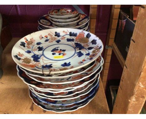 18th Century oriental plate, plus twenty Victorian oriental plates and three saucers