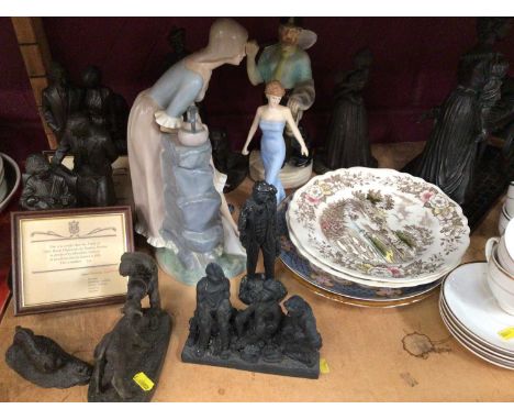 Group of Heredities limited edition figures together with a Royal Doulton figure of Princess Diana, Elizabeth II 2002 Golden 