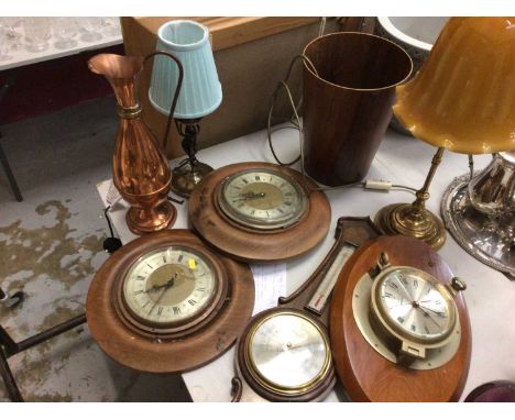 Sundry items, including two lamps, three clocks, a barometer, etc