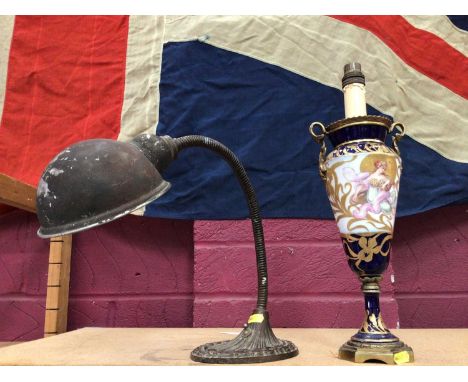 Antique French porcelain and ormolu mounted table lamp together with a 1930s 'Supreme' adjustable desk lamp