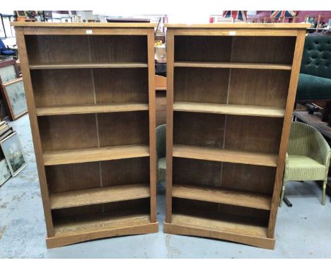 Pair contemporary light oak effect bookcase with four shelves H177, W95, D29cm