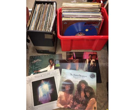 Box LP records including Johnny Bristol, Ronnie Laws, Al Green, Jesse Green, Marvin Gaye, James Brown, Donna Summer and Micha