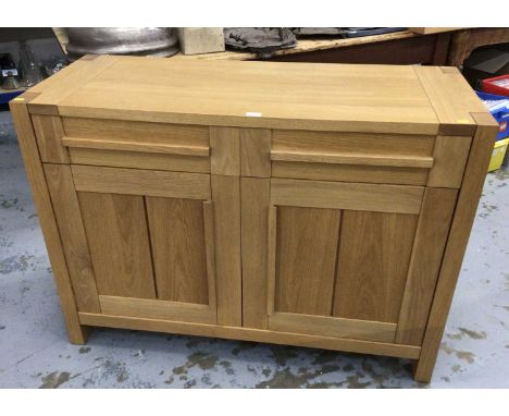 Contemporary light oak sideboard with two draws above and two panelled doors H88, W123, D50cmCondition report: Very good cond