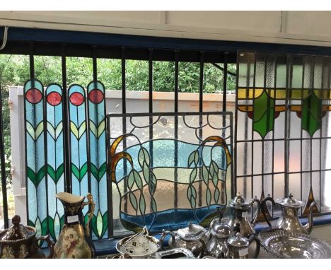 Group of Art Nouveau and Art Deco stained glass panels, largest approximately 82cm x 32cm