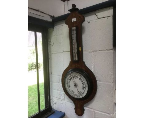 Edwardian Rosewood Aneroid Barometer thermometer with inlaid decoration