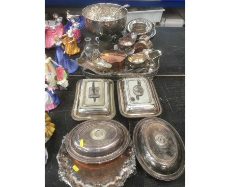 Collection of silver plate including punch bowl and ladle, various Old Sheffield plate items