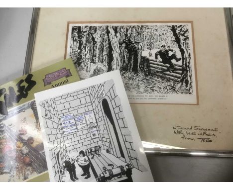 Signed and dedicated Giles print, together with a Giles illustrated menu for the 4th C.I.D. Dinner and Dance, Ipswich, 1970, 