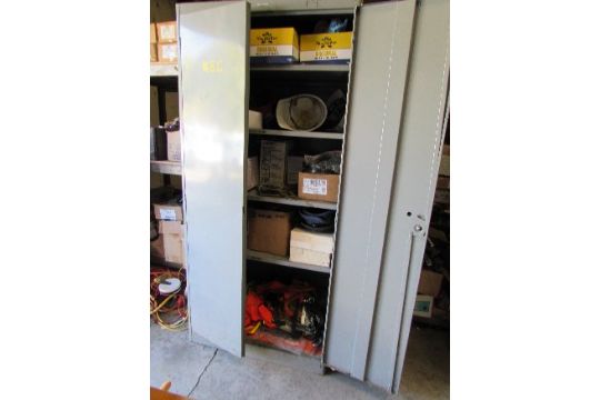 Metal 2 Door Storage Cabinet And Contents Safety Vests Safety Harnesses Hard Hats Ear Plugs