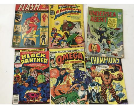 Six Marvel and other First edition comics undersea Agent The Champions Black Panther Fighting America and DC giant Flash annu