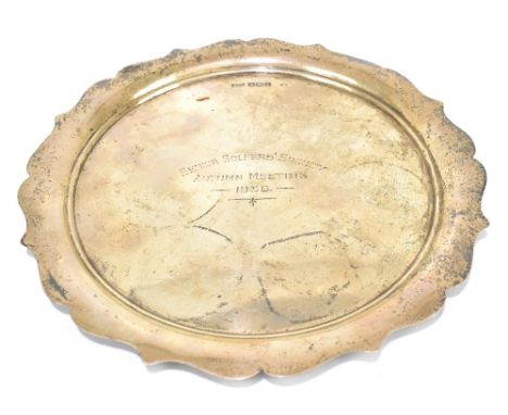 WALKER &amp; HALL; a George VI hallmarked silver dish with cast scalloped edge, engraved 'Senior Golfer Society Annual Meetin