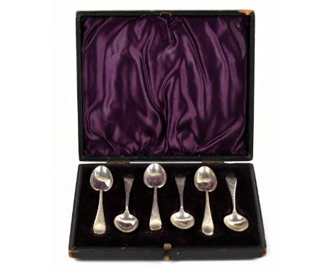 THOMAS HAYES; a cased set of six Victorian hallmarked silver teaspoons, with chased floral decoration to the handles, Birming