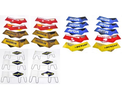 Thirteen vintage advertising metal tyre stands, various brands including Michelin, Dunlop and Avon (13).