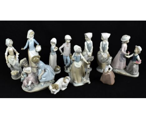 NAO; a collection of eleven figures including a maiden beside flower girl, height 24cm.&nbsp;