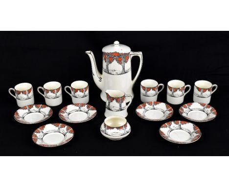CROWN DUCAL; a fourteen piece coffee service decorated in the 'Orange Tree' pattern.Additional InformationLight wear to the d