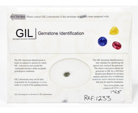 A loose Alexandrite green to purplish red, oval faceted cut weighing 0.45ct, sold in GIL gemstone identification wallet.Footn