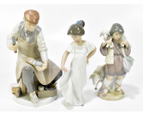 LLADRO; two figures to include 'Pastor Joven' and a cobbler, together with a Nao figure (3).Additional InformationNo apparent