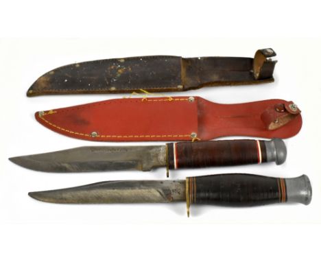 WILLIAM ROGERS; a steel bladed knife in leather scabbard, and a further knife inscribed 'Original Bowie' knife (2).