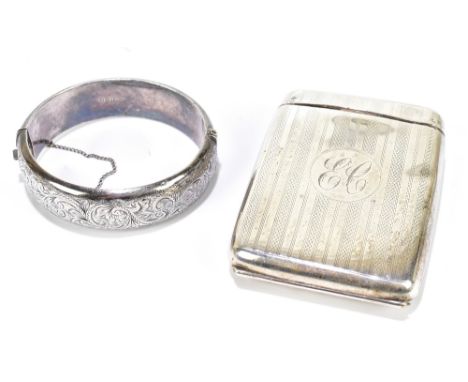 CLARK &amp; SEWELL; a George V hallmarked silver cigarette case with engine turned decoration surrounding the circular cartou
