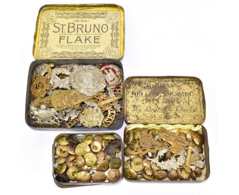A large collection of military cap badges and button, various regiments including Argyll &amp; Sutherland, Hampshire, etc.