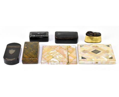 A Victorian mother of pearl card case of rectangular form, with a similar purse with light metal mount inscribed 'M Hadley', 