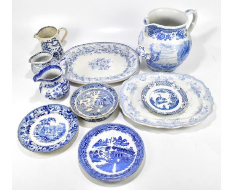 A collection of 19th century and later blue and white ceramics including a modern Spode limited edition jug from the Signatur