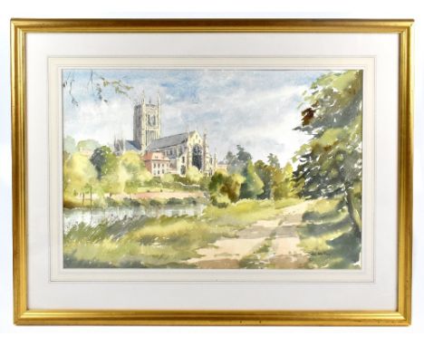 JOHN MELLOR; watercolour study, Worcester Cathedral, 54 x 37cm. (D)Additional InformationThis lot qualifies for Artist Resale