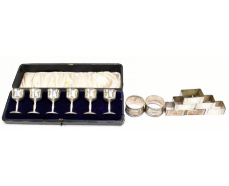 ELKINGTON &amp; CO; a cased set of six Edward VII hallmarked silver Kiddush cups, Birmingham 1907, together with eight assort