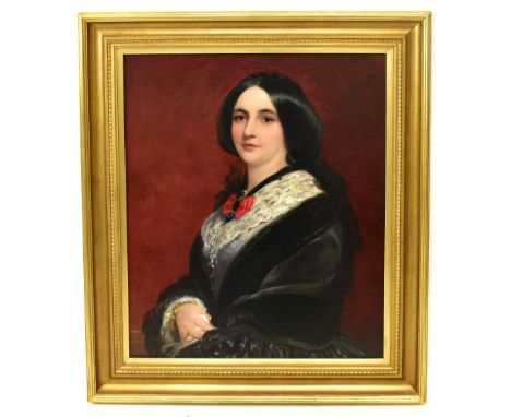 19TH CENTURY ENGLISH SCHOOL; oil on canvas, portrait study of a young woman wearing black dress with white lace trim, unsigne