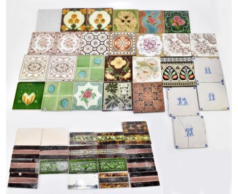 A collection of 19th century and later ceramic tiles including Delft examples, majolica example, etc.